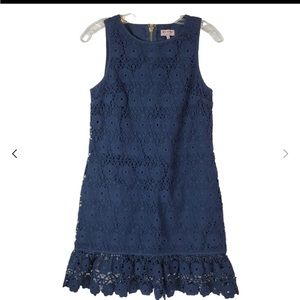 Juicy Couture Navy Eyelet sleeveless dress. Gold zipper detail, flirty fun hem!